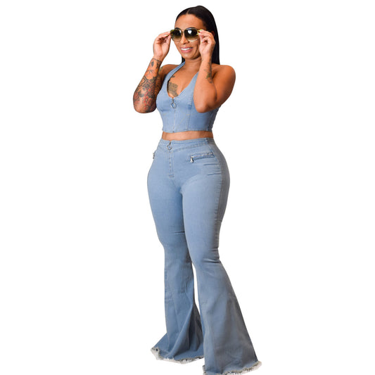 Frosted washed denim suit